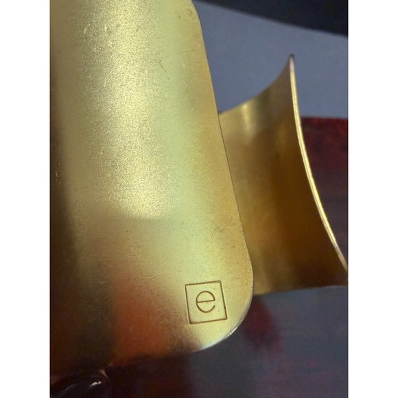 Wide Flared Cuff Bracelet Women Brushed Gold Tone Modernist Statement Signed - Picture 3 of 11